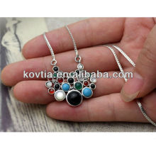 Multicolor diamond pendant jewelry 925 sterling silver chain necklace